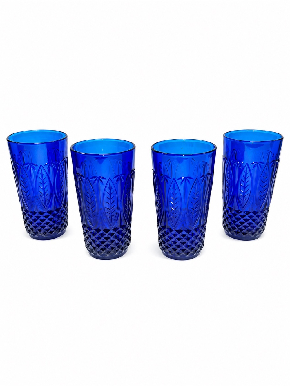 Set of 4 Cobalt Blue Cut-Glass Tumblers